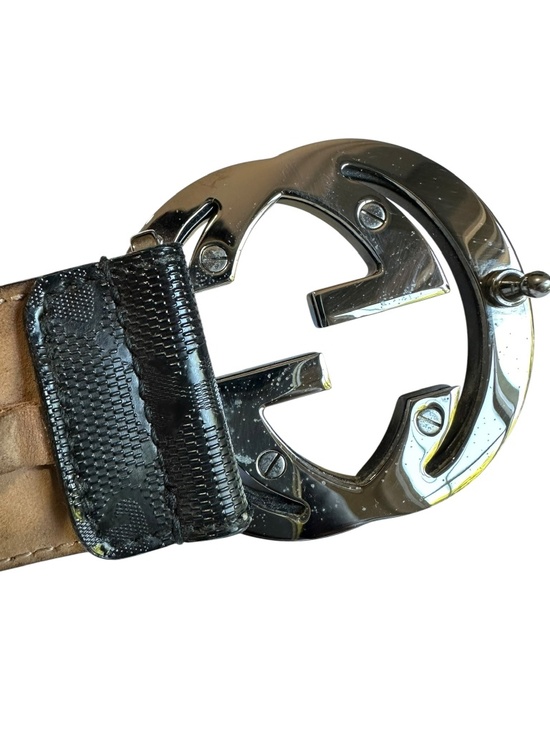 Authentic GUCCI Leather Belt With Black GG Interlocking Imprime Canvas 48 Large main image 9